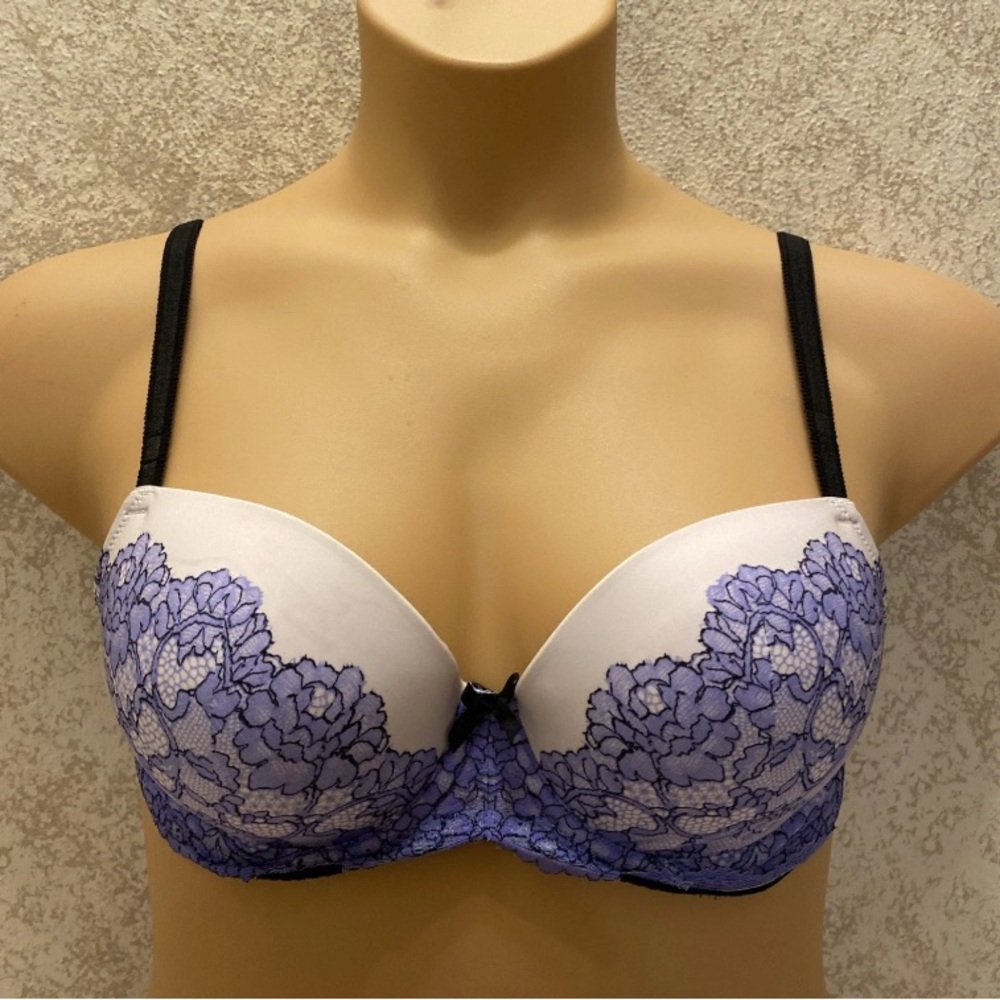 Victoria's Secret Periwinkle and Black Faux Lace Bra